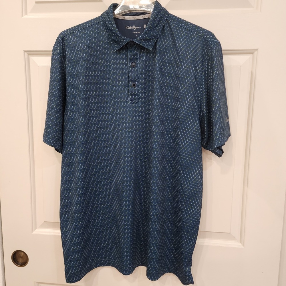 Walter Hagan Polo Shirt Adult L Blue Golf Ball Tee Print Performance Mens